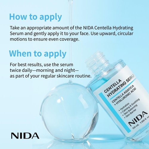 NIDA Centella Hydrating Serum - Centella Asiatica & Hyaluronic Acid for Soothing Hydration | 1.69 fl. oz. (50ml)