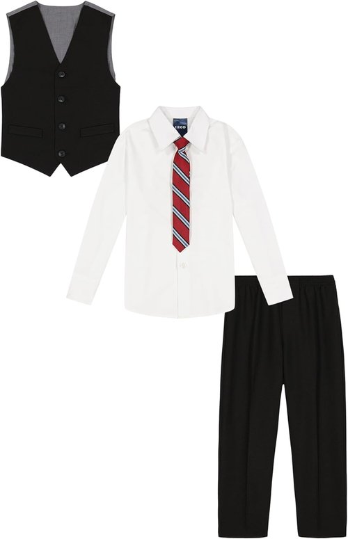 IZOD Boys' Formal Dress Up Suit Set - 4-Piece with Vest, Pants, Collared Shirt & Tie