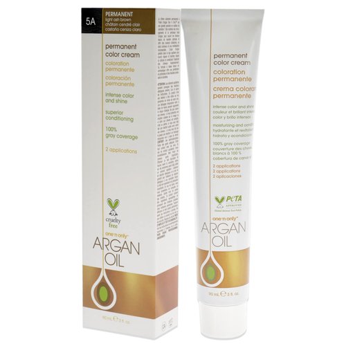 One N' Only Permanent Hair Color - Permanent Hair Dye Made with Argan Oil - Delivers Rich, Accurate Tones with Gray Coverage - Improves Moisture & Elasticity - 5A Light Ash Brown (3 oz)