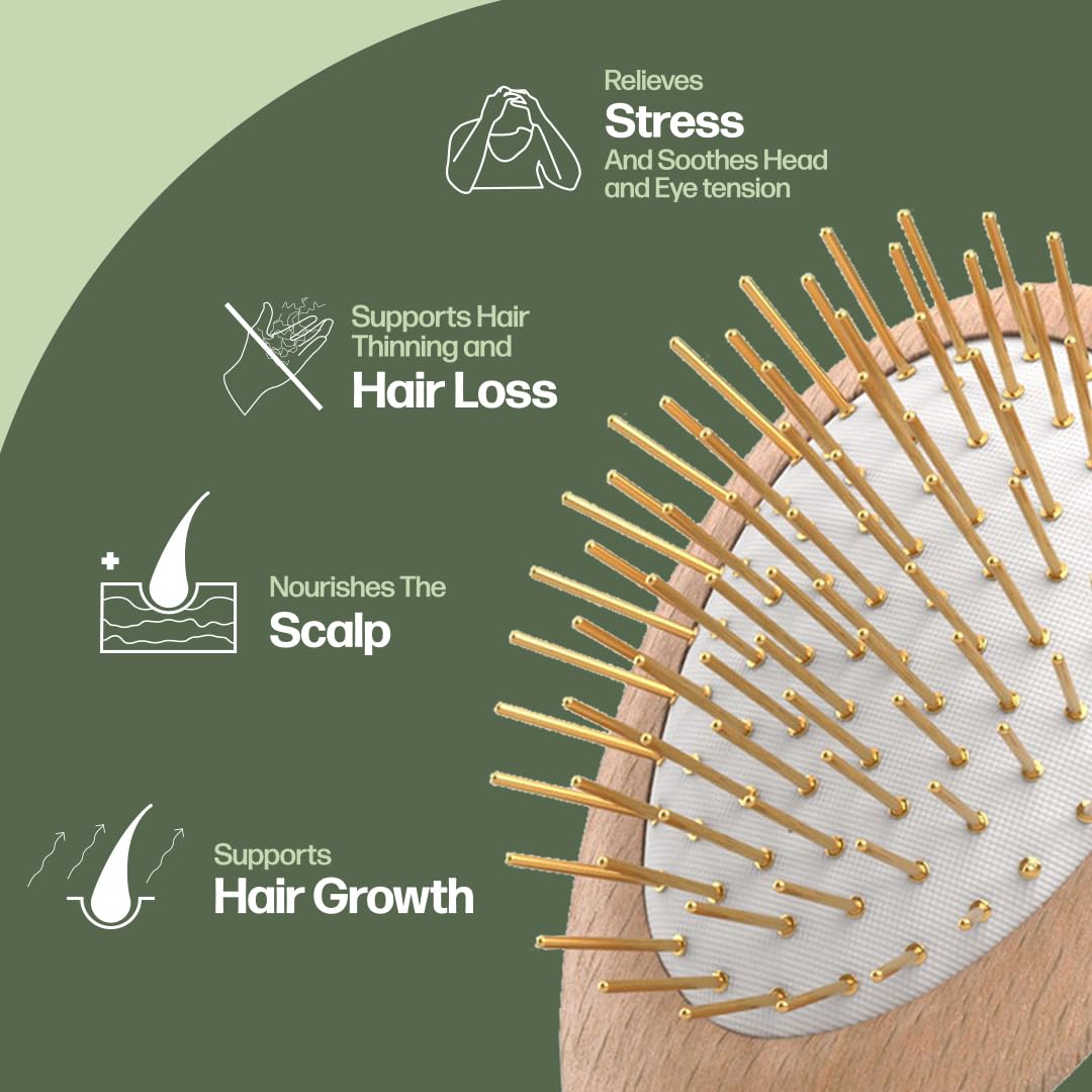 Uffy Acubrusher - 24K Gold-Plated Gua Sha Hair Brush | Ergonomic Scalp Massager for Hair Growth & Dandruff - Beech Wood Design
