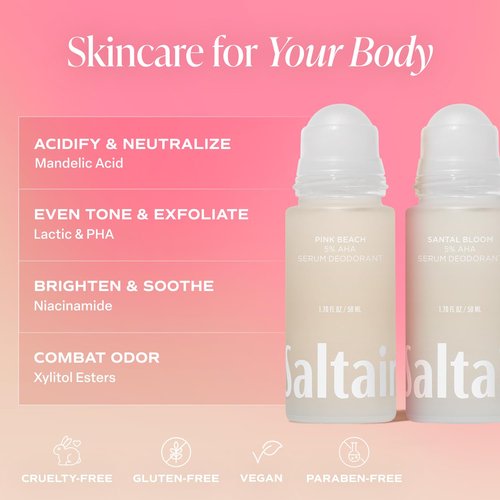 Saltair Serum Deodorant - Signature Scents 2-Pack | Aluminum-Free Odor Control with 5% AHA, 2x 1.7oz Roll-On