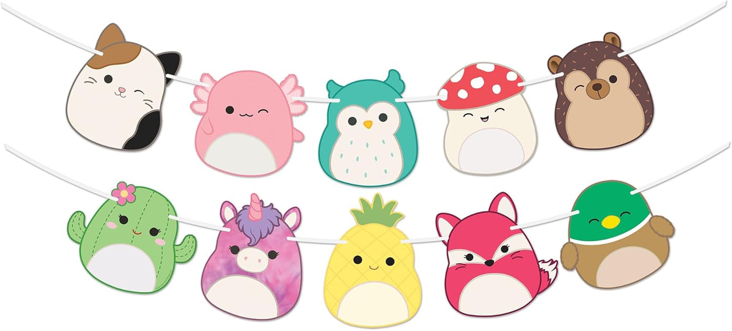 Treasures Gifted Officially Licensed Squishmallows Party Supplies Banner - (1) Pre-strung Banner - Squishmallows Birthday Decorations
