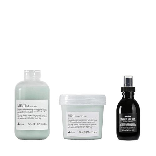Davines All In One Milk Lotion - Nourishing Hair Treatment + Minu Shampoo & Conditioner Set