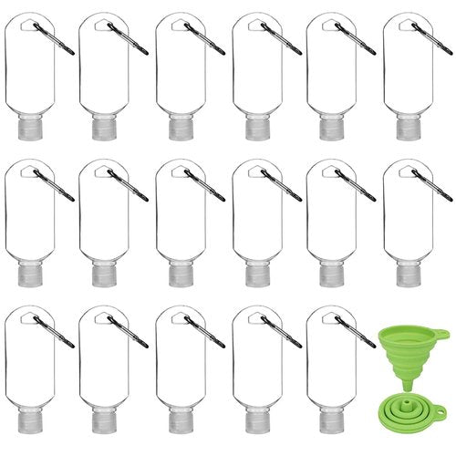 Abodhu 30Pcs Empty Hand Sanitizer Travel Bottles with Keychain 2.03oz/60ml Portable Clear Leakproof Portable Refillable Plastic Squeeze Containers