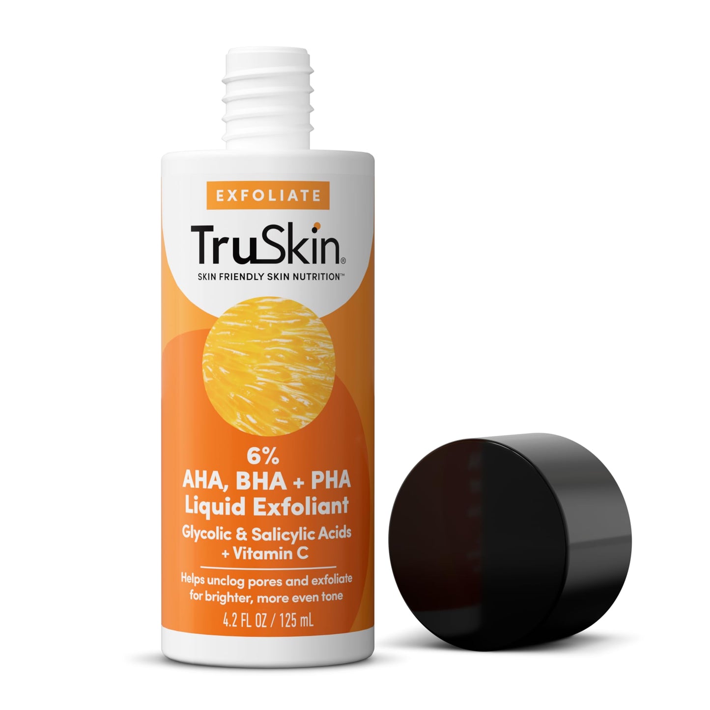 TruSkin BHA Liquid Exfoliant & Toner for Face - Triple Acid AHA BHA PHA Exfoliator with Salicylic, Glycolic Acid & Vitamin C - Improves Look of Tone & Texture, Unclogs Pores, 4.2 fl oz