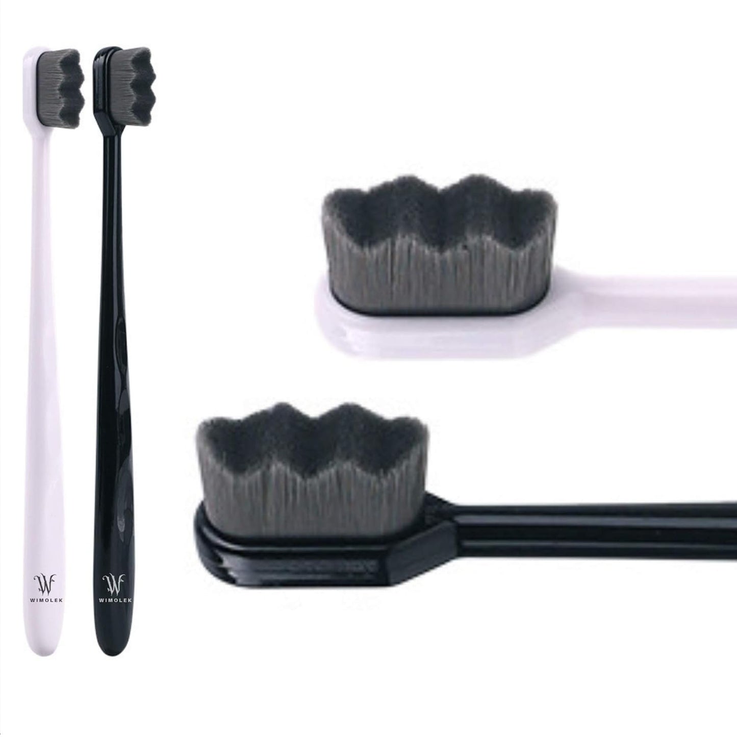 Wimolek Extra Soft Toothbrush - Micro Nano Bamboo Charcoal Bristles for Sensitive Gums | 2 Pack - Black Wave
