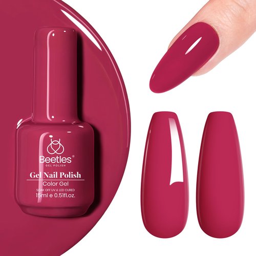 Beetles Red Gel Nail Polish - Cherry Mocha, 15ML Burgundy Red Gel Nail Polish, Soak Off Spring Nails Art Manicure Salon DIY Design UV Nails Lamp Needed Gift for Women