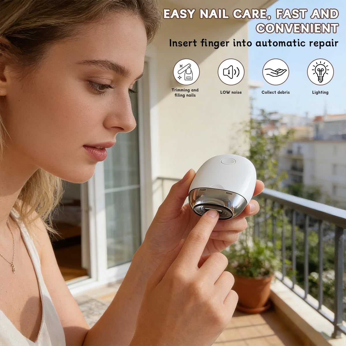 Universal Automatic Fingernail Grinder,Portable Electric Nail Clipper with LED Light and 3 Speeds,360° Silent Auto Fingernail Cutter and Polishing Trimmer,Grooming Home