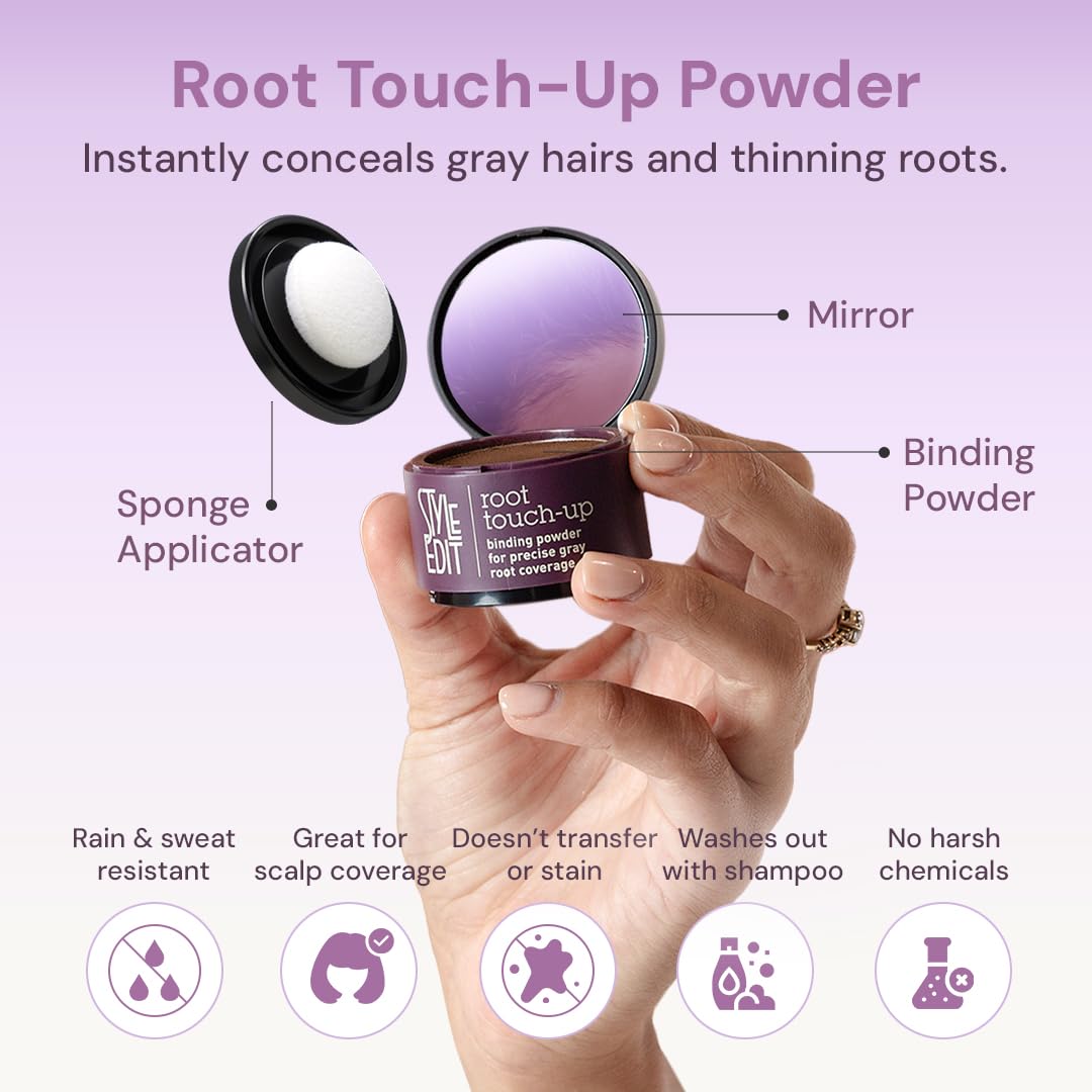 Style Edit Root Touch Up Powder - Temporary Hair Color for Gray Roots | Salon-Quality Concealer, Black, 0.13 oz