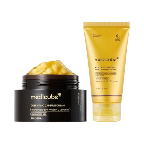 Medicube Glass Skin Refining Duo - Deep Vitamin C Moisturizer & Turmeric Overnight Peel Mask 2.0