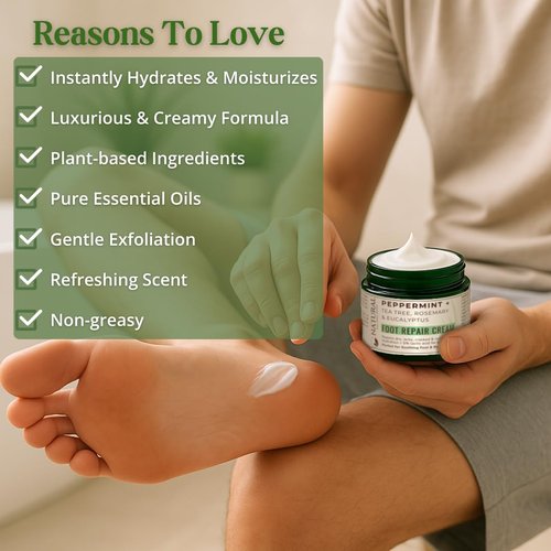 Natural Escapes Foot Cream - Peppermint, Rosemary & Eucalyptus for Dry Cracked Heels | Moisturizing 4 oz