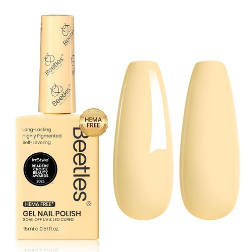Beetles Pastel Yellow Gel Polish, 15ML Hema Free Light Yellow Gel Nail Polish Butter Time All Season Nails Soak Off UV Colorful Bottle Nail Art Manicure Gift for Women