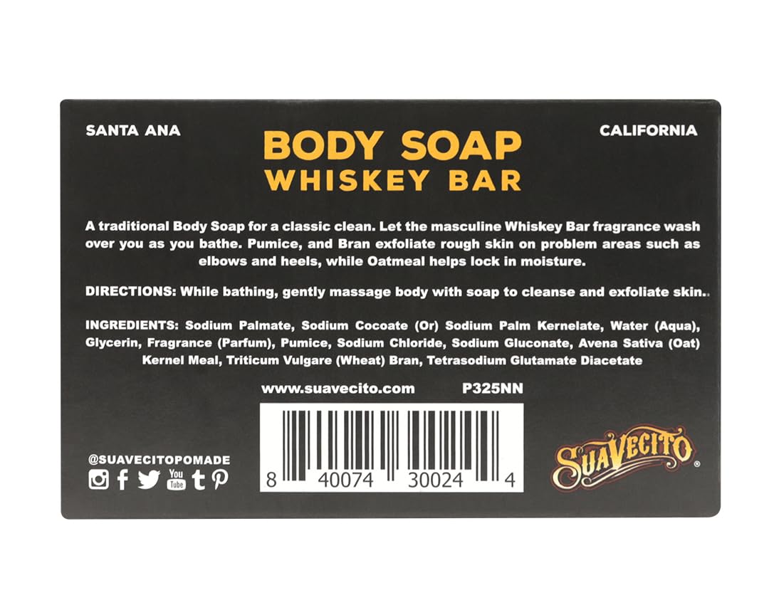 Suavecito Body & Hand Soap Bars - Moisturizing Whiskey Scent - 6 oz | 3 Pack for Men