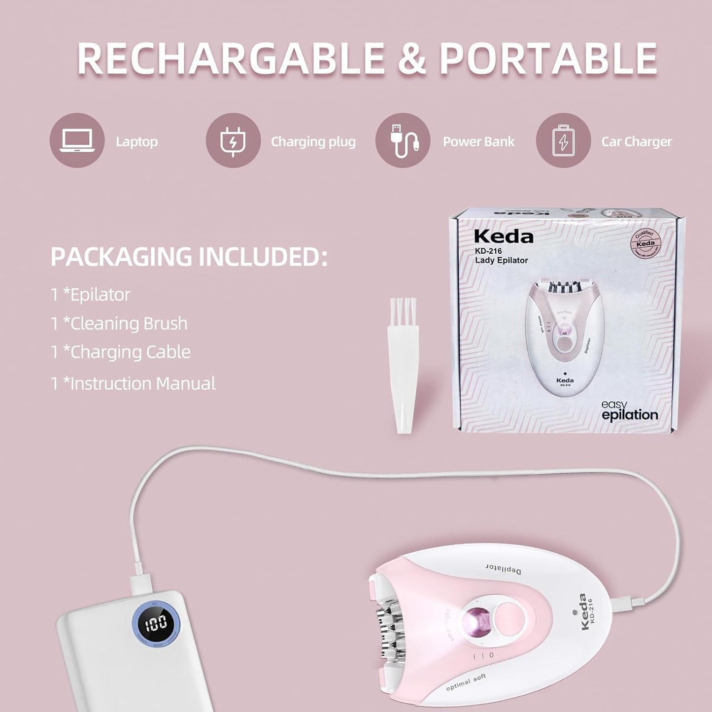 Skiennix Epilator for Women - 2 Speed Face Trimmer for Smooth, Hair-Free Skin | Ideal for Bikini, Arms, and Legs