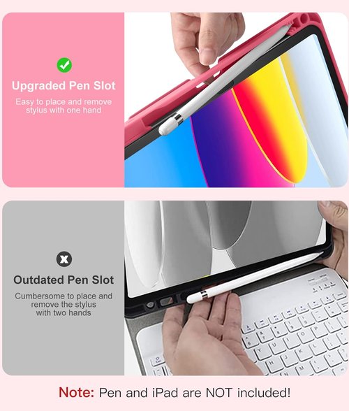 Hamile iPad 11th & 10th Gen Case - Wireless Detachable Folio Keyboard Cover with Backlit Colors & Pencil Holder (Pink)