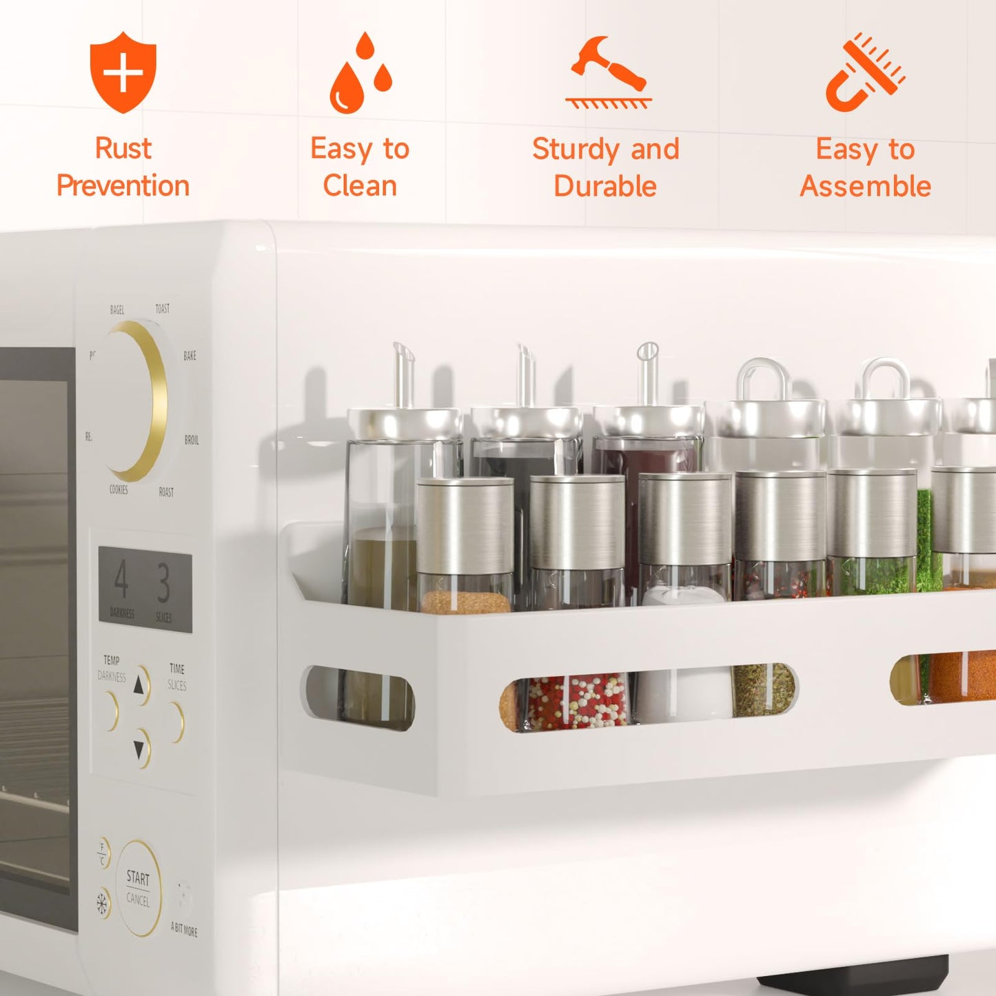 4 Pack Strong Magnetic Spice Rack for Refrigerator, Multipurpose Magnetic Shelf for Fridge with 4 Hooks for kitchen and Bathroom Organization, Black