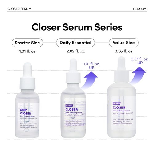 FRANKLY Closer Serum - Pore Minimizer with 9 Peptides & Vegan Collagen | Korean Anti-Aging Hydration | 1.01 fl oz