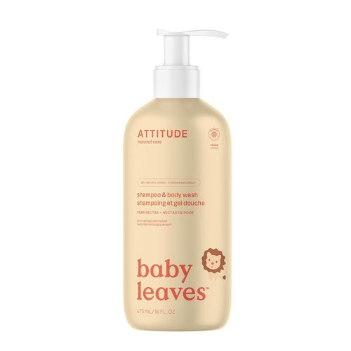 ATTITUDE Baby 2-in-1 Shampoo & Body Wash - EWG Verified, Vegan, Pear Nectar Scent, 16 Fl Oz