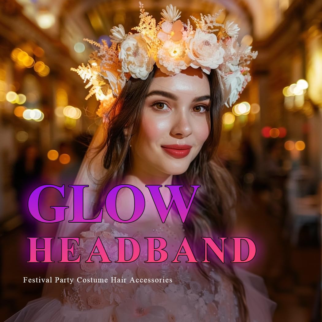 GENBREE Light Up Flower Headband Glow Hawaii Head Wear Sand Beach LED Hair Accessories for Women