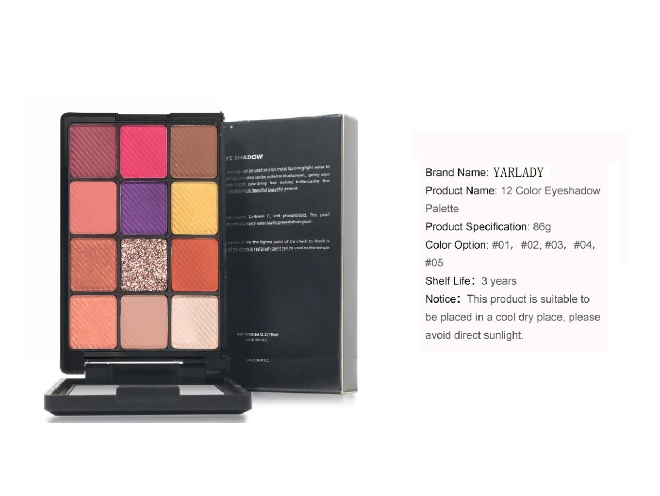 YARLADY 12 colors eyeshadow palette, himmer,matte,pearlescent eyeshadow, makeup set, Long-lasting waterproof high pigment eye makeup tray (12-2#)