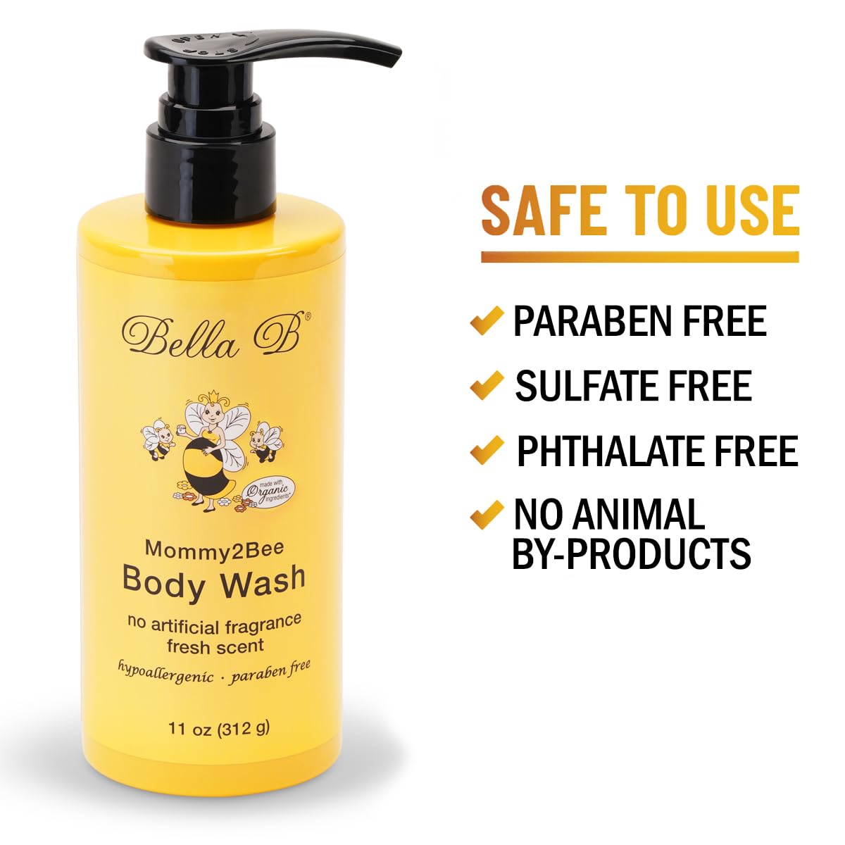 Bella B Mommy2Bee Body Wash 11oz - Pregnancy-Safe, Organic Formula for Fresh, Clean Skin