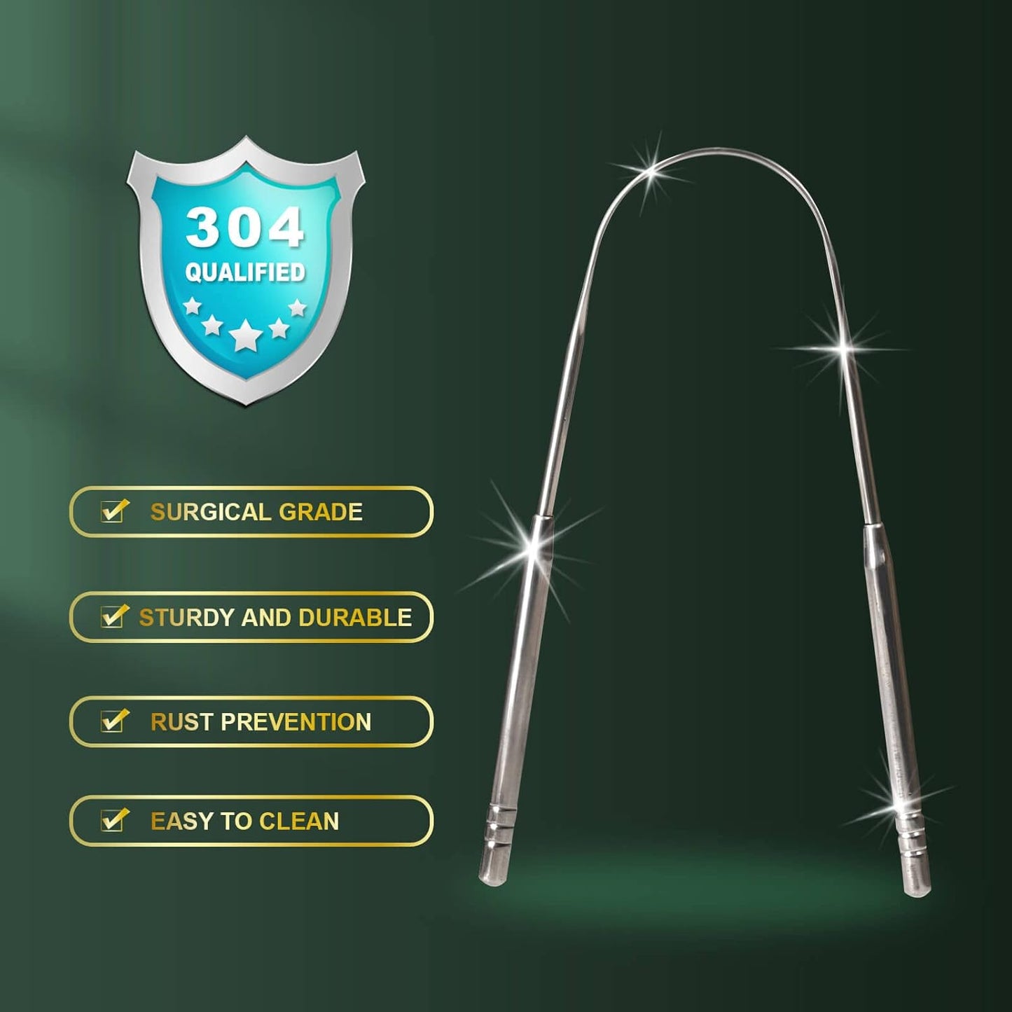 Skiennix Tongue Scraper - 100% Surgical 304 Stainless Steel Cleaner for Fresh Breath | 2 Pack