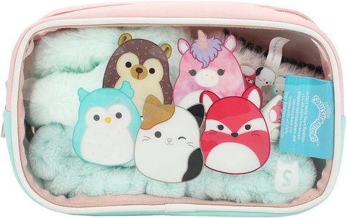 Bioworld Squishmallows Treat Yourself 4-Piece Accessory Care Kit Clear Character Design Cosmetic Storage Travel Bag Gift Set