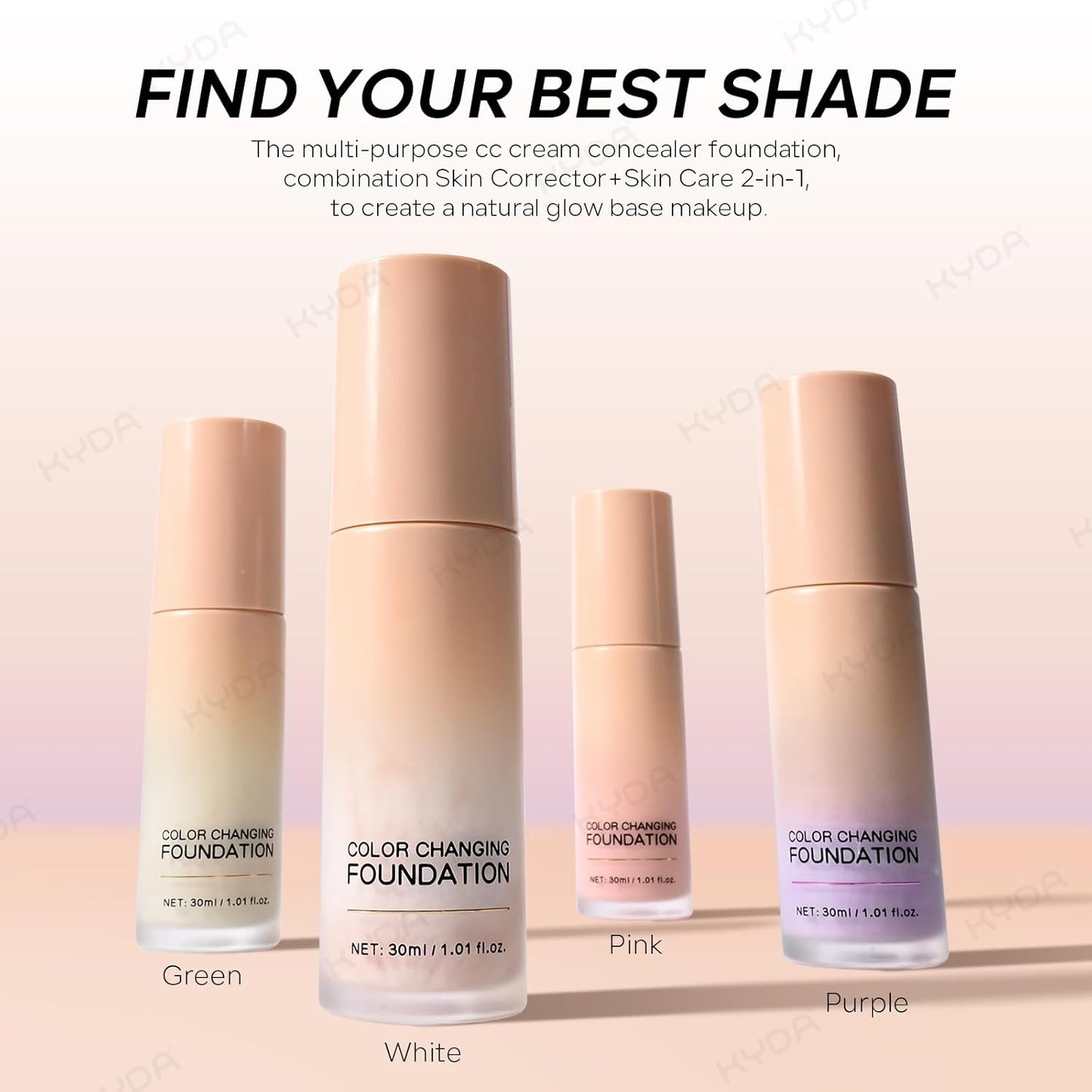 KYDA Color Changing Foundation - Lightweight CC Cream with Centella for Even Skin Tone | Hydrating & Sheer Coverage