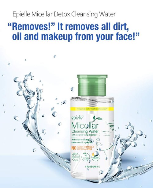 Epielle Micellar Cleansing Water - Gentle Makeup Remover for All Skin Types | 8 Fl Oz | Perfect for Spa Days & Gift Sets