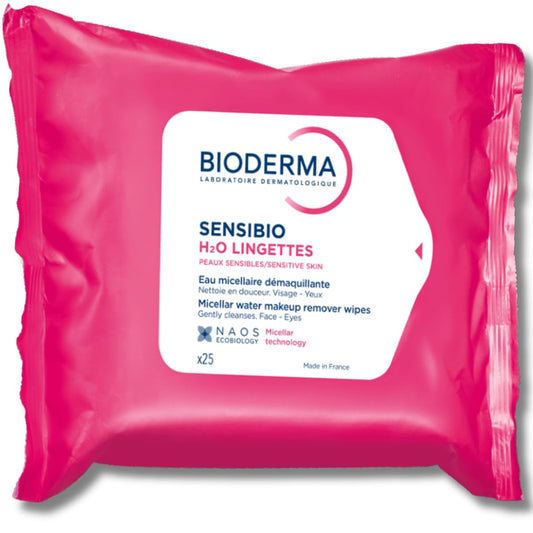Bioderma - Sensibio H2O Cleansing Wipes - Soothing Makeup Remover for Sensitive Skin - 25 Count