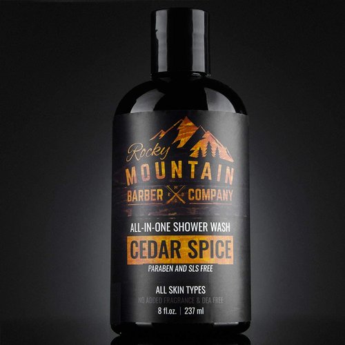 Rocky Mountain Barber Company Cedar Spice All-In-One Body Wash | Shampoo, Conditioner & Beard Wash - 8 oz