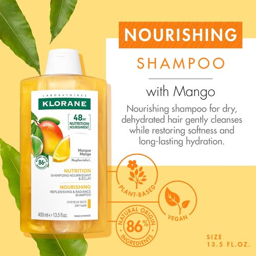 Klorane Nourishing Shampoo - Mango Butter Infused Formula | 13.5 oz for Soft, Hydrated Hair