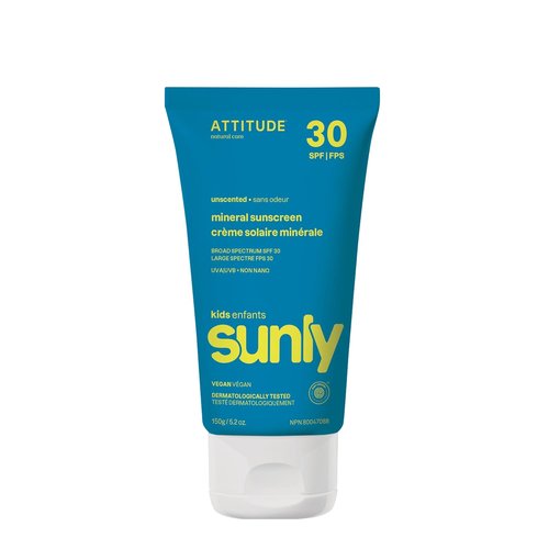 ATTITUDE Mineral Sunscreen - EWG Verified SPF 30 for Baby & Kids | Broad Spectrum UVA/UVB, Unscented, 5.2 Oz
