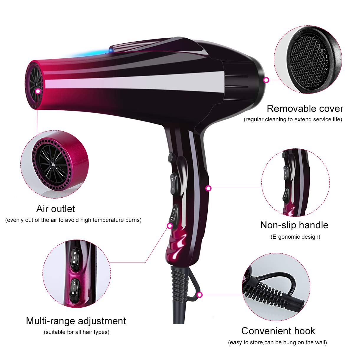 Skiennix Professional Hair Dryer - 3500W Fast Drying with Blue Light & Negative Ionic Technology