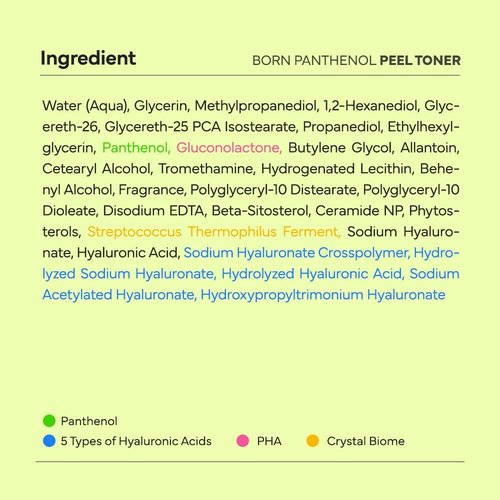 SAM'U Born Panthenol Peel Toner - Instant Hydration with 7 Hyaluronic Acids & Ceramide | Gentle Exfoliating PHA Toner for All Skin Types (180ml / 6.08 fl oz)