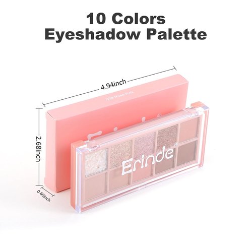 Erinde 10-Color Eyeshadow Palette - Ultra-Blendable Matte & Shimmer Shades | Pink Rose Palette with Brush