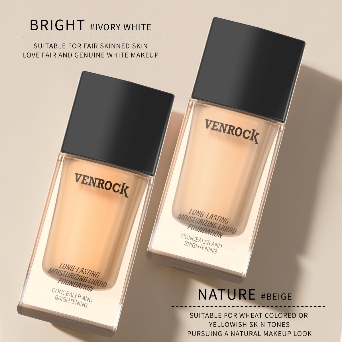 VENROCK 24HR Long-Lasting Liquid Foundation - Radiant, Waterproof & Oil-Control | Ivory White, 30ml