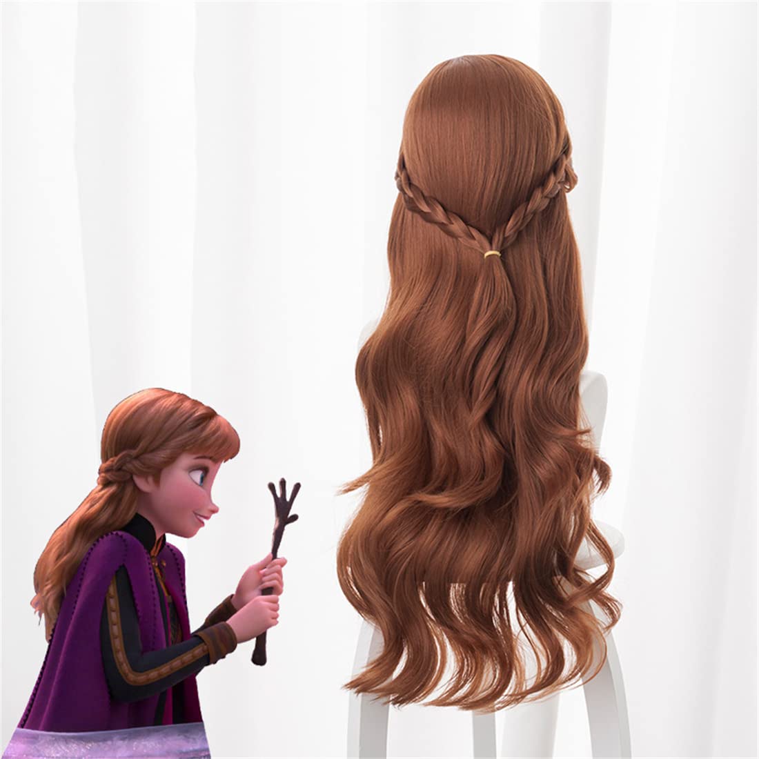 Aadesso Women's Long Brown Curly Wig Anna Cosplay Wig Halloween Cosplay Wig （For Adult）