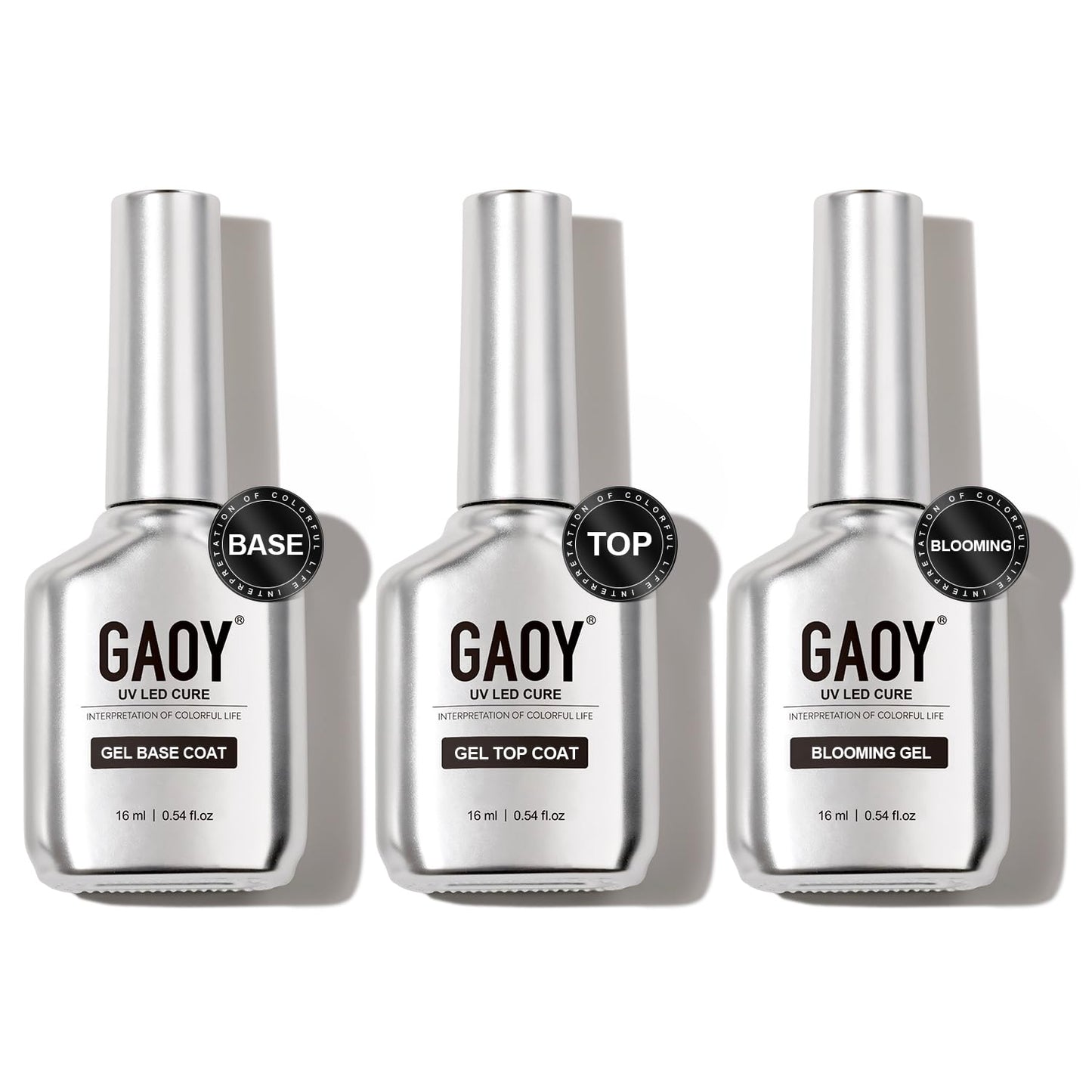 GAOY Gel Top Coat, Blooming Gel and Base Coat Set, 3 Pcs 16ml Clear Glossy No Wipe Combination for UV Light Cure Gel Nail Polish