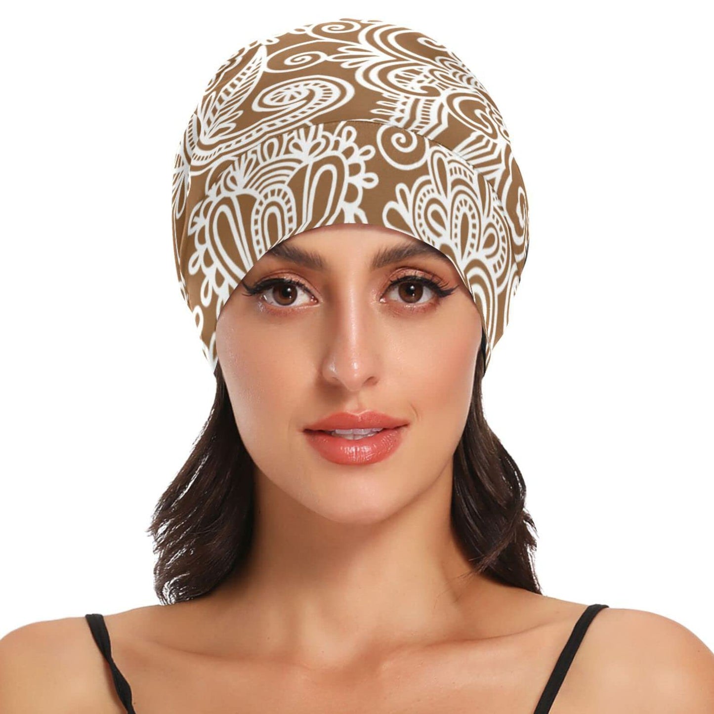 ElliTarr Satin Bonnet Lined Sleep Cap Hair Wrap Cover Slouchy Beanie for Curly Hair Protection for Gifts for Men Women Khaki Paisley