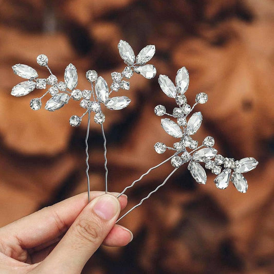 Casdre Crystal Bride Wedding Hair Pins Rhinestone Bridal Hair Pieces Wedding Hair Accessories for Women and Girls (Pack of 2) (A Silver)