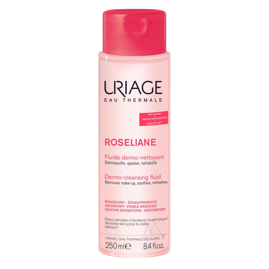 Uriage Roseliane Dermo-Cleansing Fluid - Gel Face Cleanser with Calendula & Rose | Paraben-Free, 250 mL / 8.45 oz