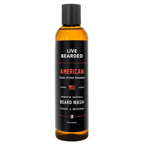 Live Bearded Beard Wash - All-Natural Water-Based Cleanser for Gentle Deep Clean - 8 fl oz | American Cedar, Vetiver, Bergamot Scent