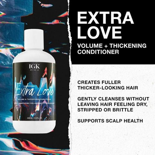 IGK EXTRA LOVE Volume & Thickening Shampoo and Conditioner Set - Vegan, Cruelty-Free | 8 oz (Pack of 2)
