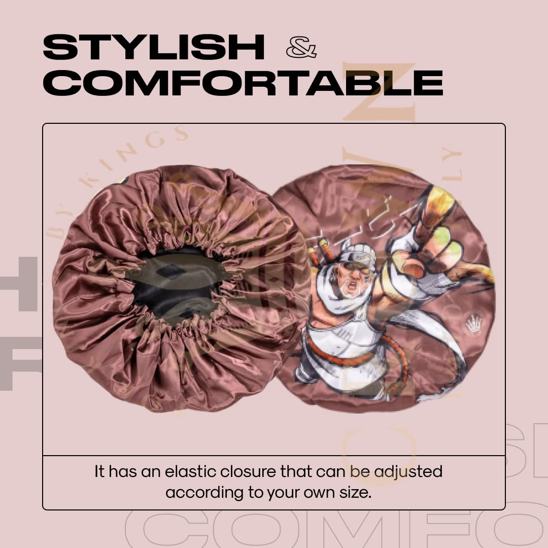 Large Silky Design Anime Bonnet with Elastic Soft Band Adjustable for Women and Men, Comfortable Satin Fabric, Bee BrownB