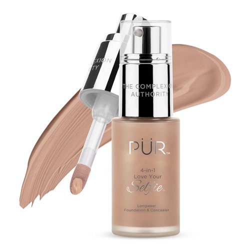 PÜR MINERALS 4-in-1 Love Your Selfie Foundation - Full Coverage, Hydrating Liquid Concealer, 1.0 oz