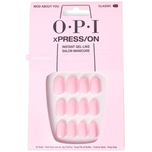 OPI xPRESS/ON Mod About You | Baby Pink Short Round Press On Nails | With Nail Glue | Long Lasting, Reusable, Non-damaging