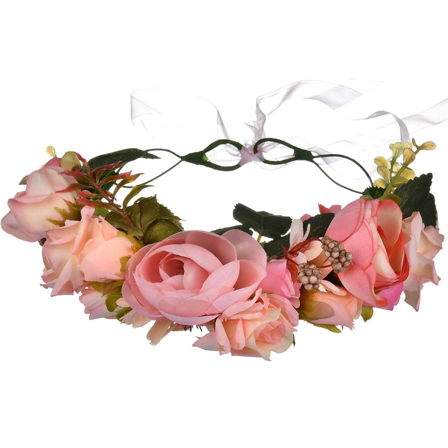 YnimioAOX Handmade Adjustable Flower Wreath Headband Halo Floral Crown Garland Headpiece,C13-pink