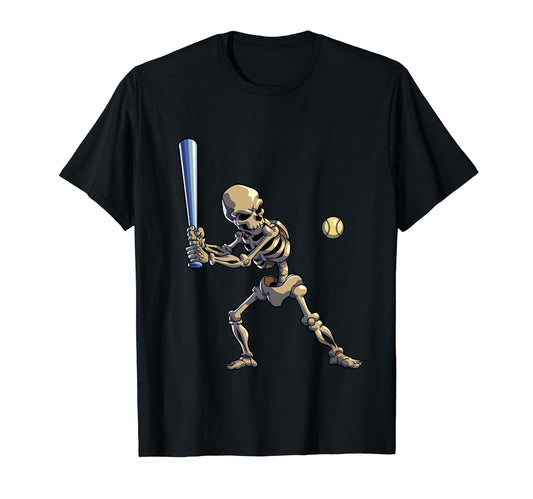 Baseball Skeleton Halloween Men Boys Baseball Halloween T-Shirt