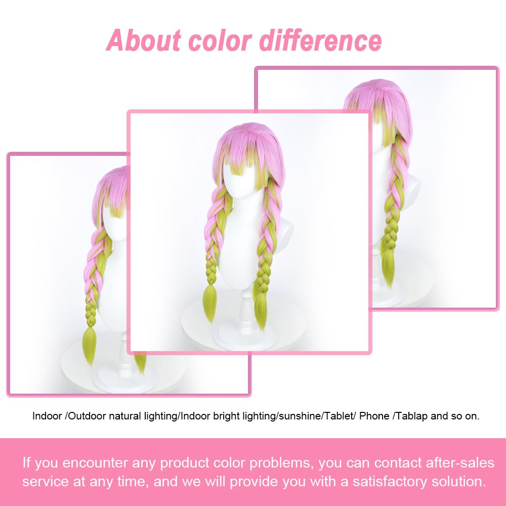 SEISAIDO Kanroji Mitsuri Wig DS Green and Pink Ombre 3 Pre-BraiDemon Slayer Characters Play Anime Cosplay Wigs Halloween Costume Party Christmas Gift Heat Resistant 80cm + wig cap